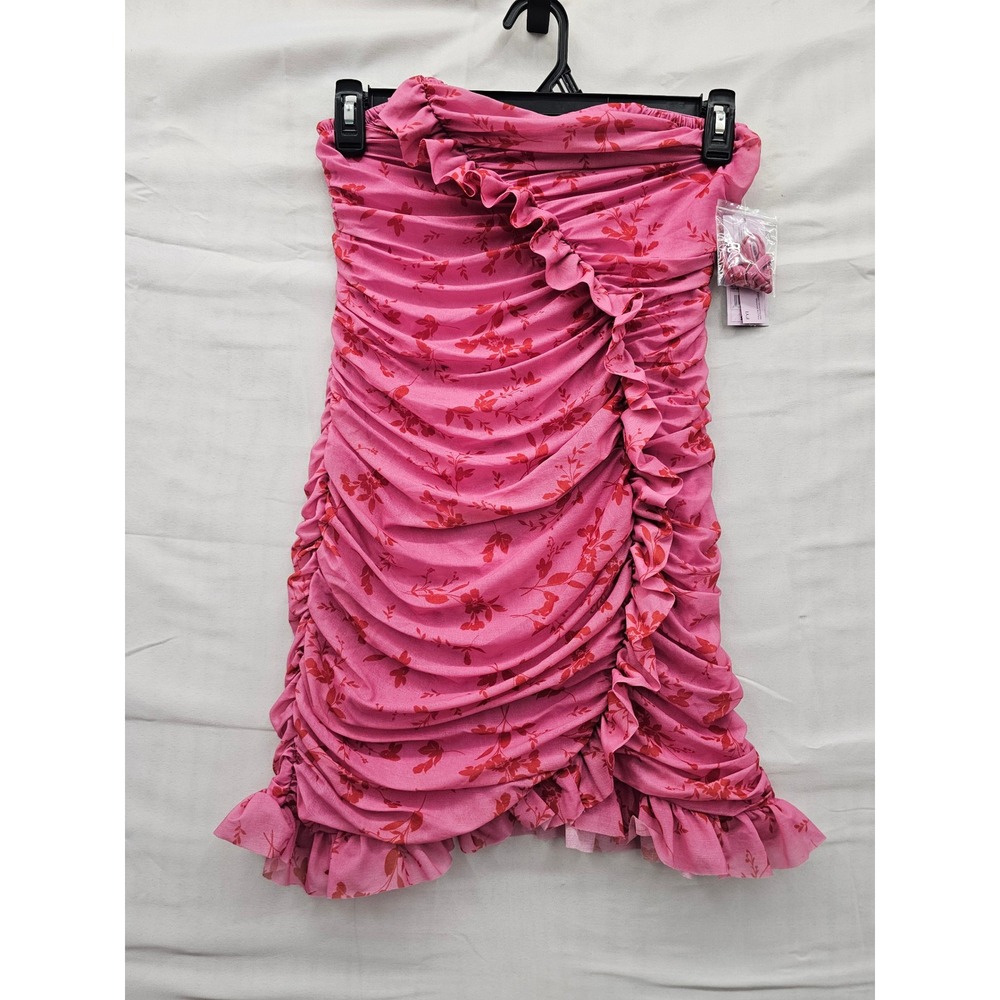 Wild Fable Womens Ruched Ruffle Mini Dress Pink Polyester Casual Size Medium